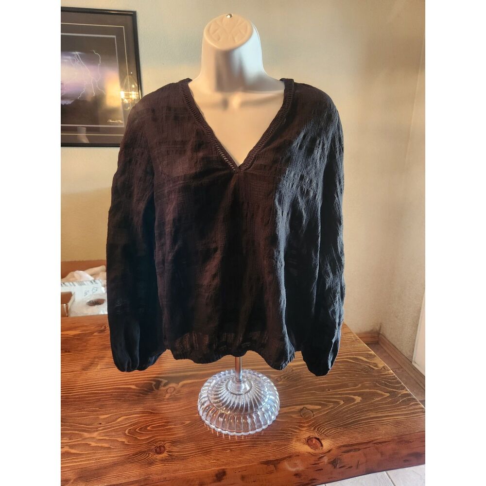 Express Women's Black Long Sleeve Blouse Size M Elastic Bottom Hem Work Top